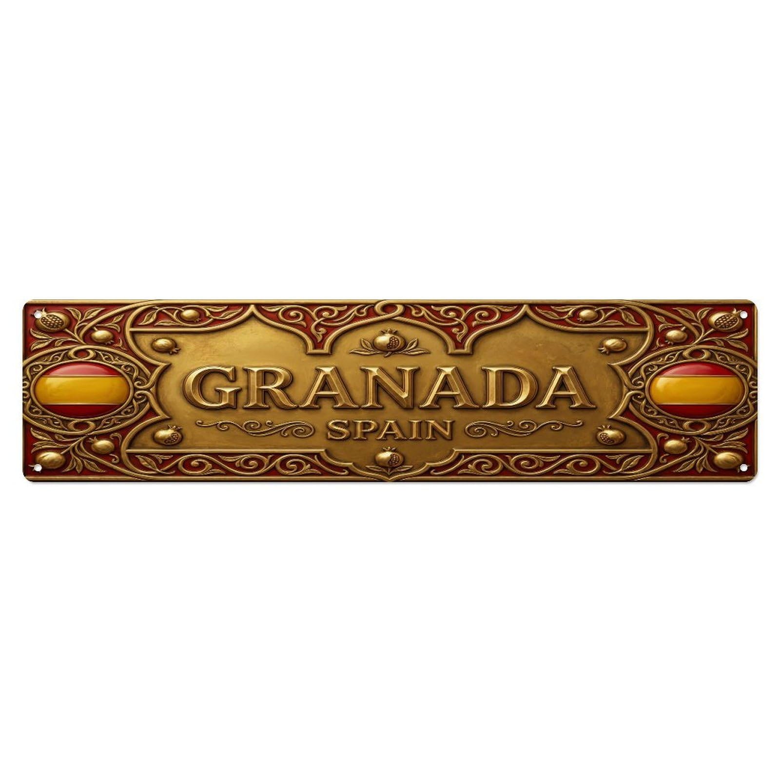 Vintage Granada Spain Flag Pattern Metal Tin Sign