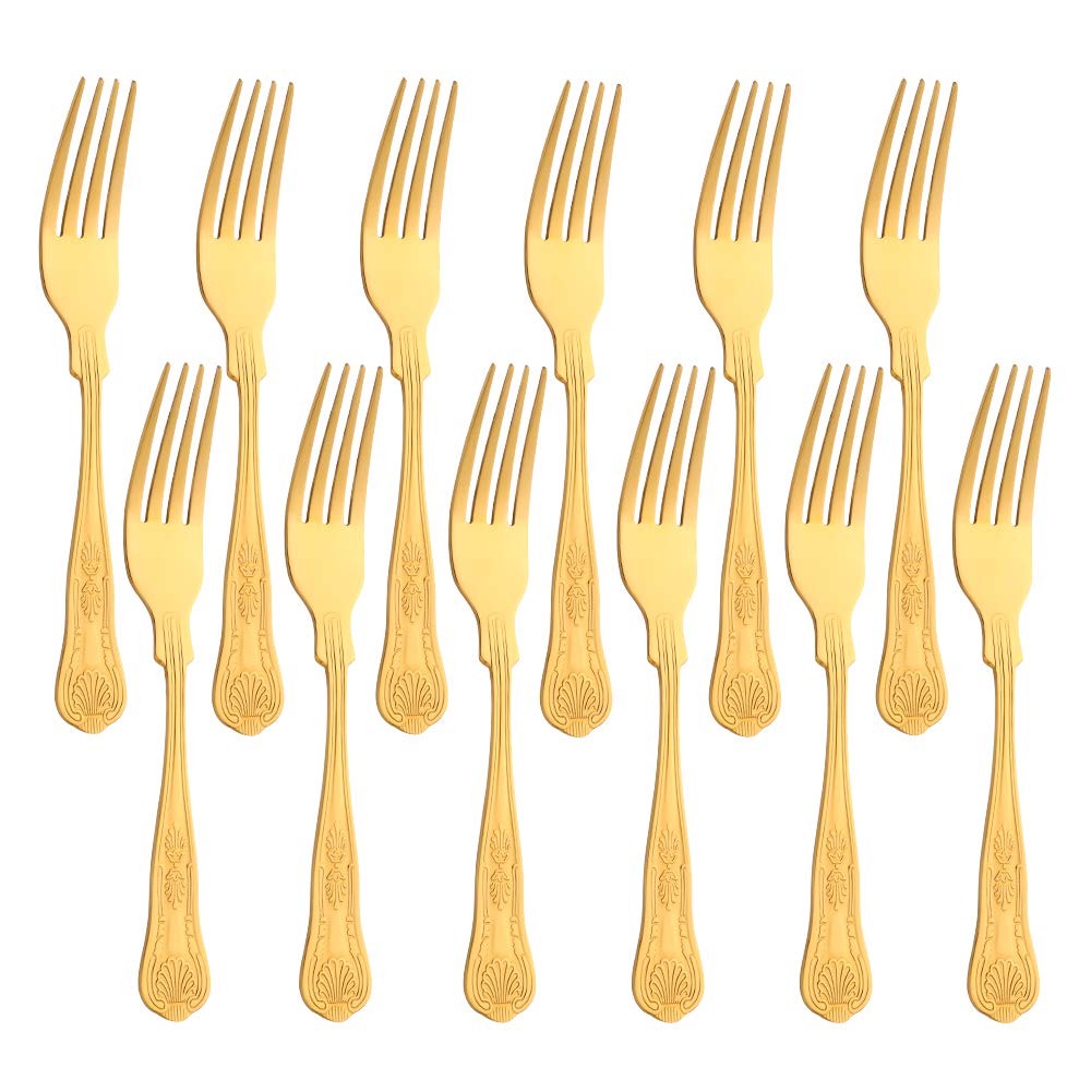 King Dessert Forks, Buyer Star Stainless Steel Gold Fork Set for Desserts Pasta Salad Pack of 12, 12 Dessert Forks
