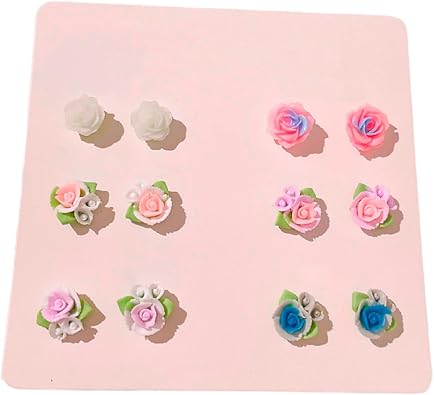 6 pairs of Small fresh macaron colored earrings, camellia earrings, simple bean earrings, female dopamine earrings