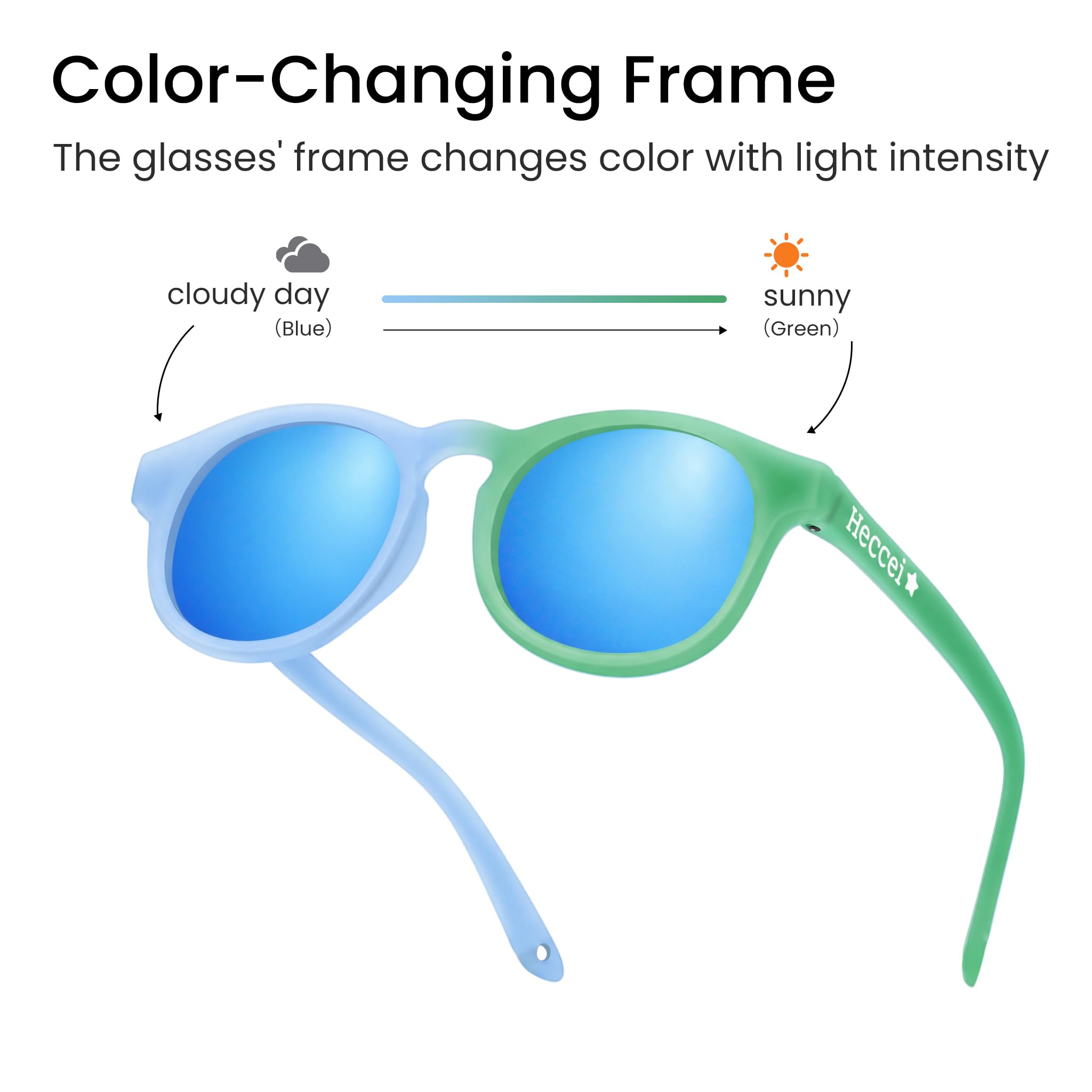 HECCEI Lunettes de Soleil Bébé, UV Protection Polarisées ColorShift,Cadre Flexible et Pliable Lunettes Soleil Bebe Sûres et Confortables Pour Enfant 3-24 Mois