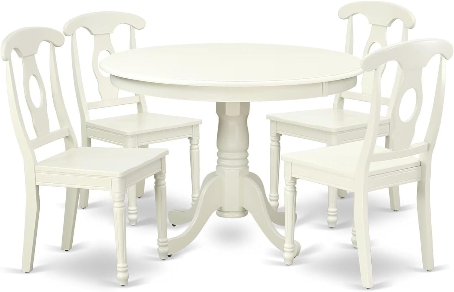 HomeStock 5-Piece Round 42 Inch Table and 4 Panel Back Chairs, Linen White, 42" Round Table, 29.5" Height, Includes Dining Table & 4 Dining Chairs