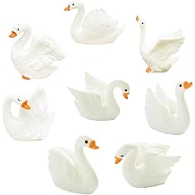 8PCS Mini White Swan Miniature Figurines Set, Beautiful White Swan Decorations, Adorable Animal Themes Desktop Resin Figurine Miniatures for Fairy Garden, Glass Container, Cake Toppers, Party Favors