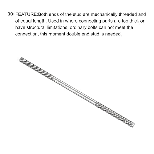 Miniatura 114 de METALLIXITY Tornillos de doble extremo (rosca M8, 3.150 in de longitud), 5 unidades, acero inoxidable 304, pernos de varilla roscados dobles