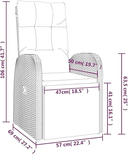 Miniatura 2 de Reclining Patio Chair with Cushion Poly Rattan Black Out Door Chairs Outdoor Sillas para Comedor Dining Table Chairs for Beach Terrace Courtyard