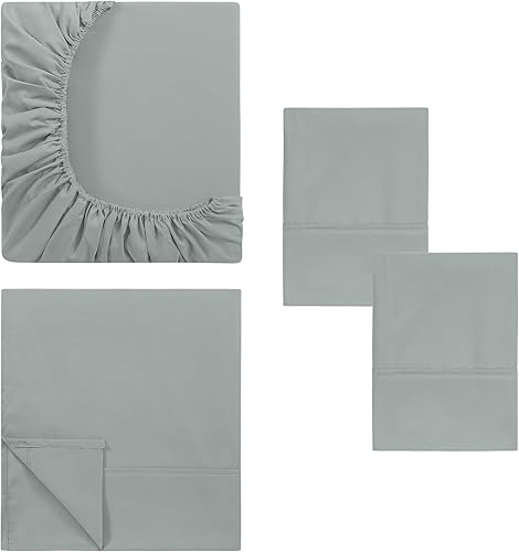 Miniatura 8 de Modern Threads Sábanas de microfibra suave, incluye sábana encimera, sábana bajera con bolsillos profundos y fundas de almohada, color liso, humo,