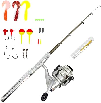 Portable Mini Small Fishing Rod and Spinning Reel Combos, Compact 38inch Pocket Pen Fishing Pole Telescopic with Line Lures Hooks for Raft, River, Lake, Ice Fishing and So On