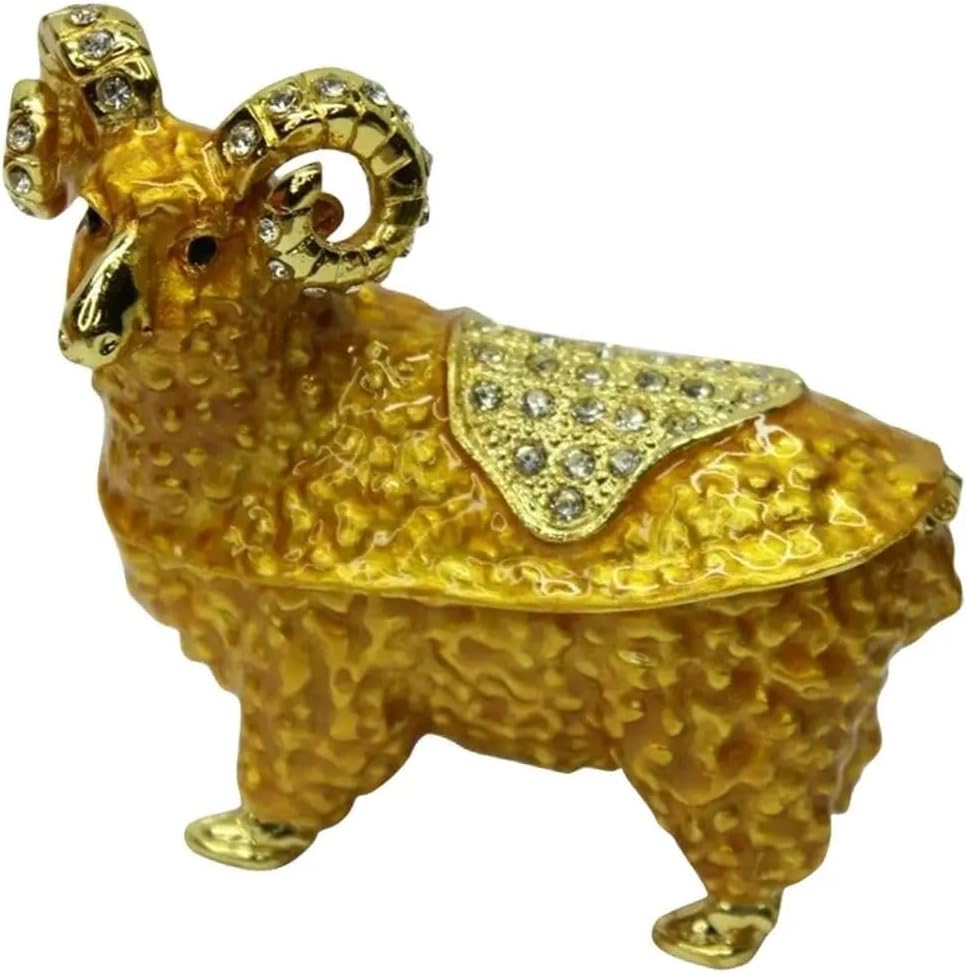 HUFFA Vintage Sheep Enamel Trinket Box - Decorative Jewelry Storage Organizer for Desktop & Vanity