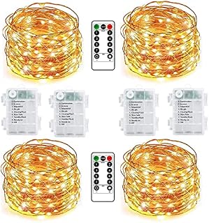 RJEDL [4 Pack] Fairy Lights Battery Operated, 10M 100LED Copper Wire String Lights with 8 Modes, Waterproof Fairy Lights with Remote Timer for Indoor Outdoor Bedroom Christmas Party Wedding Decorate