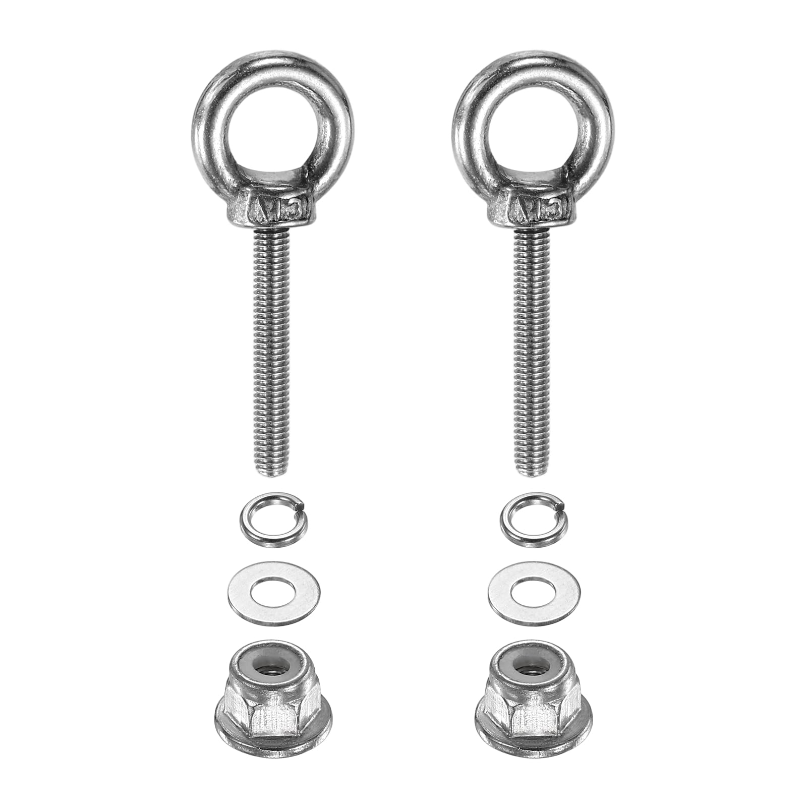 PATIKIL M3 x 20mm Shoulder Eye Bolt, 2 Pcs 304 Stainless Steel Lifting Ring Threaded Eye Bolt with Flange Lock Nuts Spring and Flat Washers for Hanging Tie Down Straps Outdoor Indoor