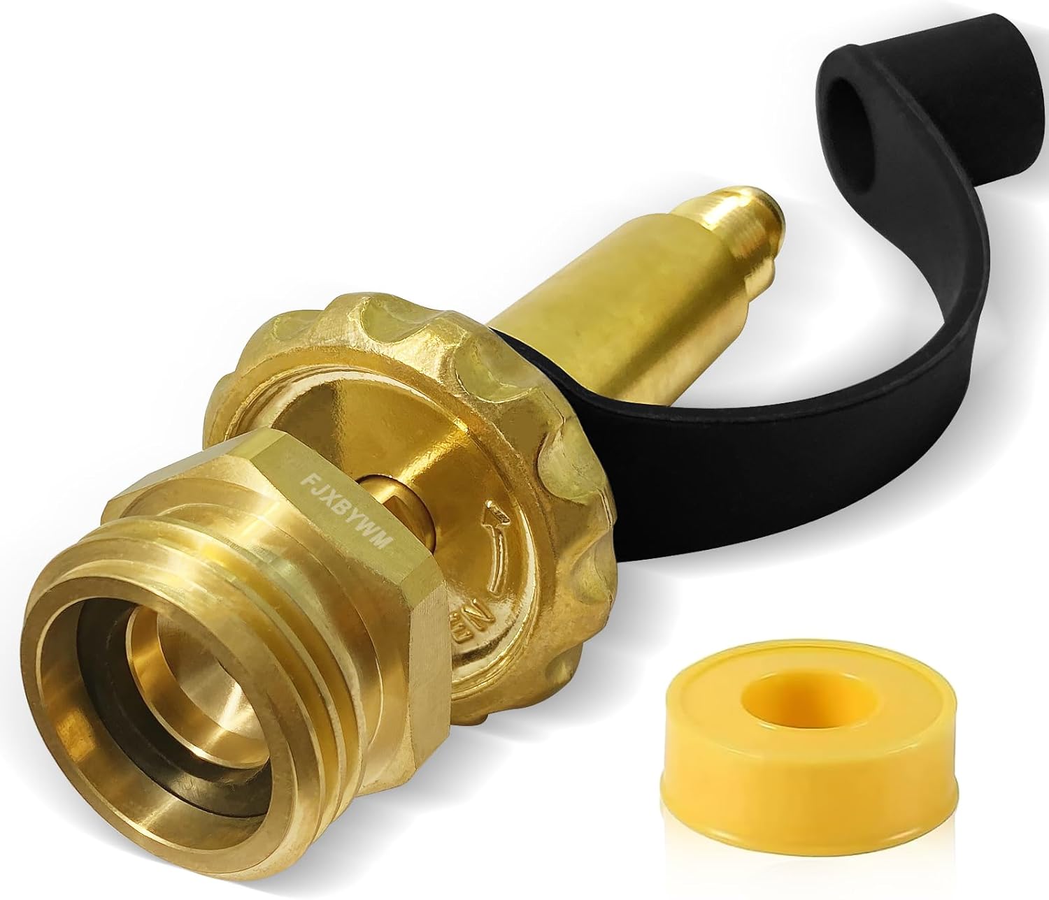 CGA510 Male POL X 1-3/4" Threaded Top Grip Hand Wheel Fill Filler Coupling Adapter, Propane Tank Adapte, Propane Adapter Fitting, W/blk Rubber Cap, For Standard Grill Tank &100lb Tanks.