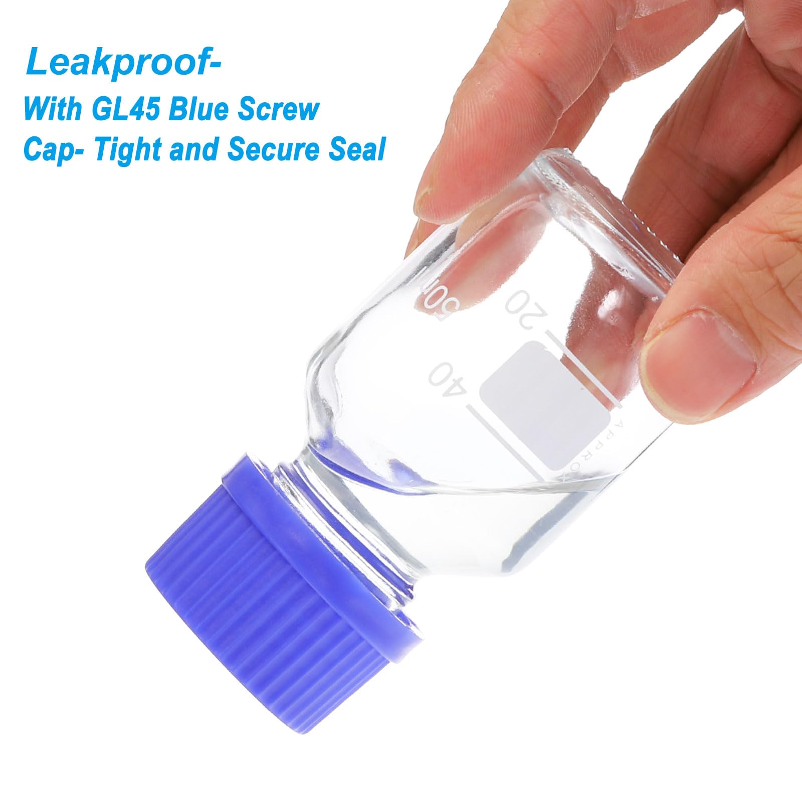 PATIKIL 12 Flacons De Stockage De Milieu Réactif, Flacons Ronds Gradués En Verre Borosilicate De 50ml Avec Bouchon À Vis Bleu GL32 Pour Liquides Réactifs De Laboratoire, Transparents
