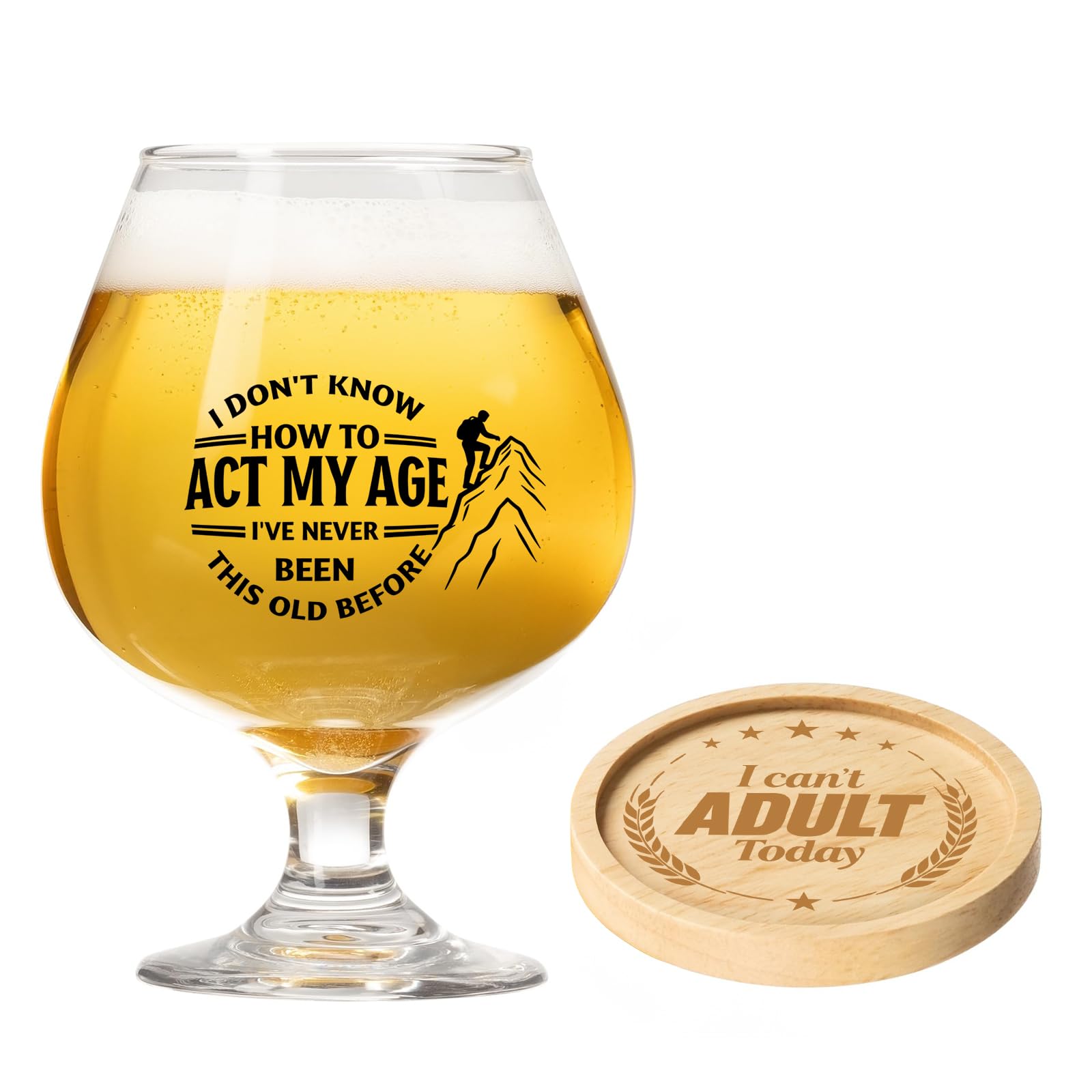 YuanVellora Birthday Gifts for Men - 510ml Beer Glass and Coaster Set for Dad Husband Boyfriend Friend Colleague, Funny Birthday Present for 50th 60th 70th 80th Birthday Retirement Pub Lover Gift