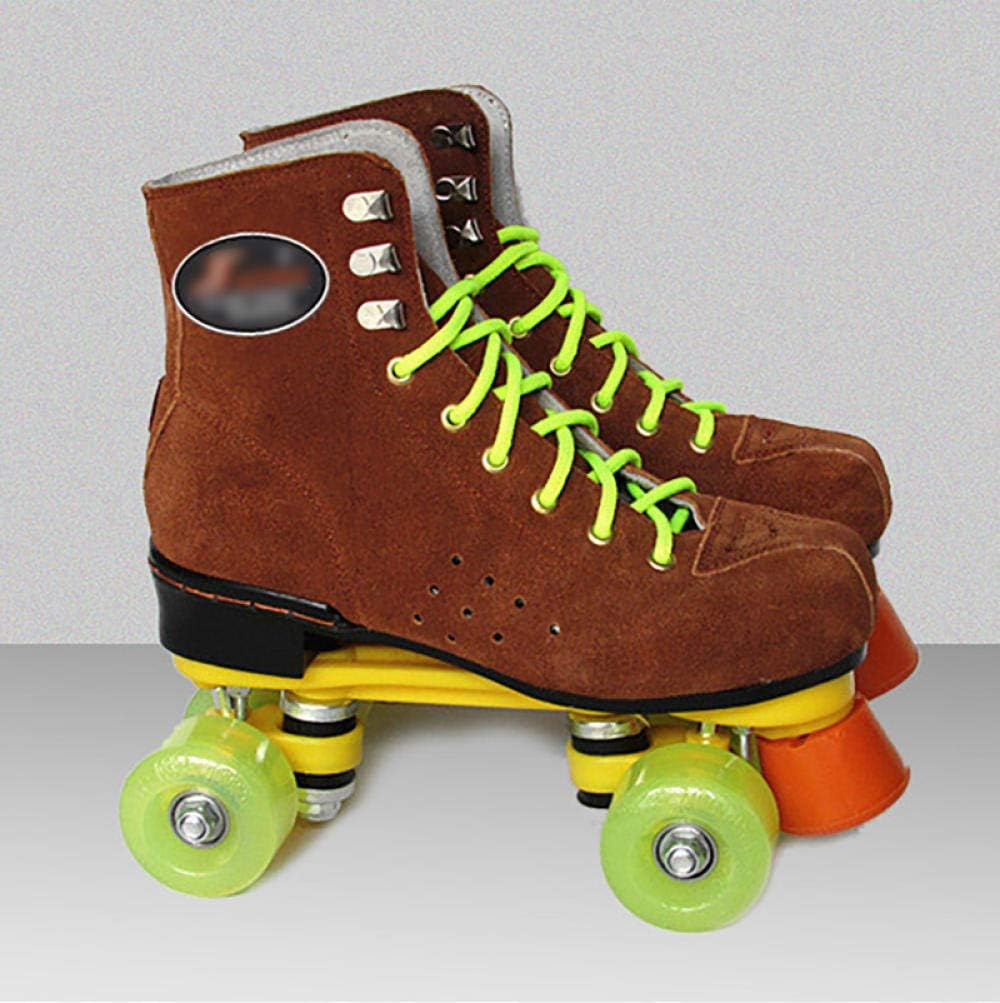 Quad Roller Skate Cowhide Speed Skates Sports and Leisure Lace up Design Suitable for Beginners Boys and Girls Universal (Brown 3)