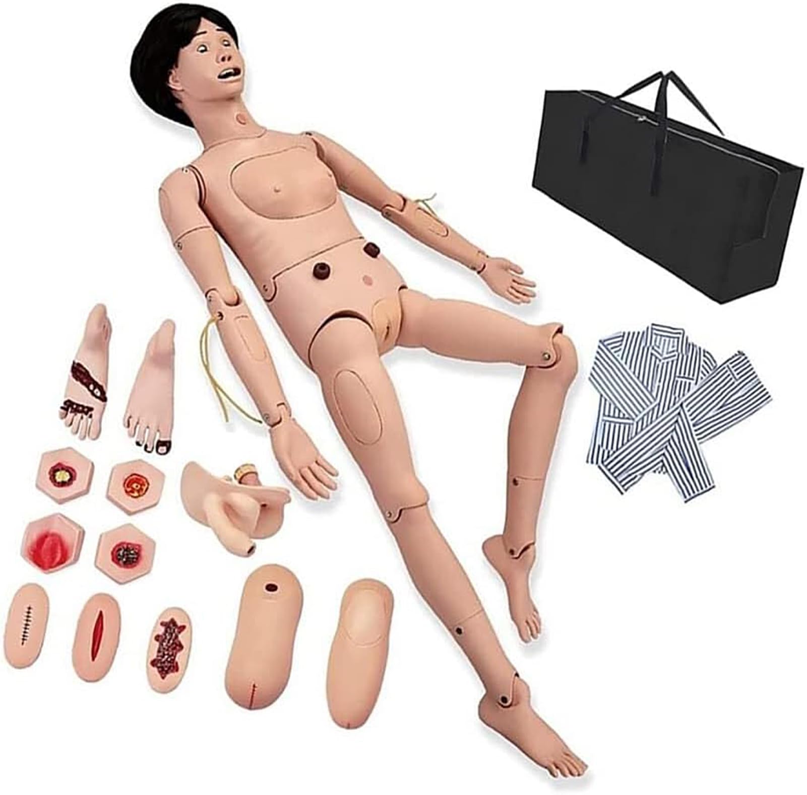EPKFHNFX CPR Dummy Patient Care Full Body Mannequin with 24 Item Basic Nursing Operations and Interchangeable Genitals for Medical Science Teaching Tool