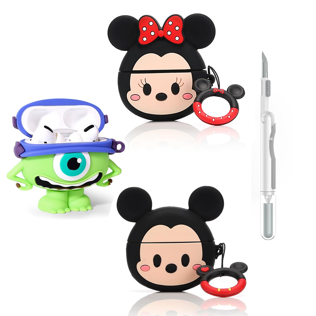 Photo 1 of (3Pack+Cleaner Pen) Suublg Case for AirPods Pro 2nd/1st Generation Earbuds with Cleaning Pen Kits, Silicone Cute Cartoon Case Protective Shockproof Cover for AirPods Pro 1/2
