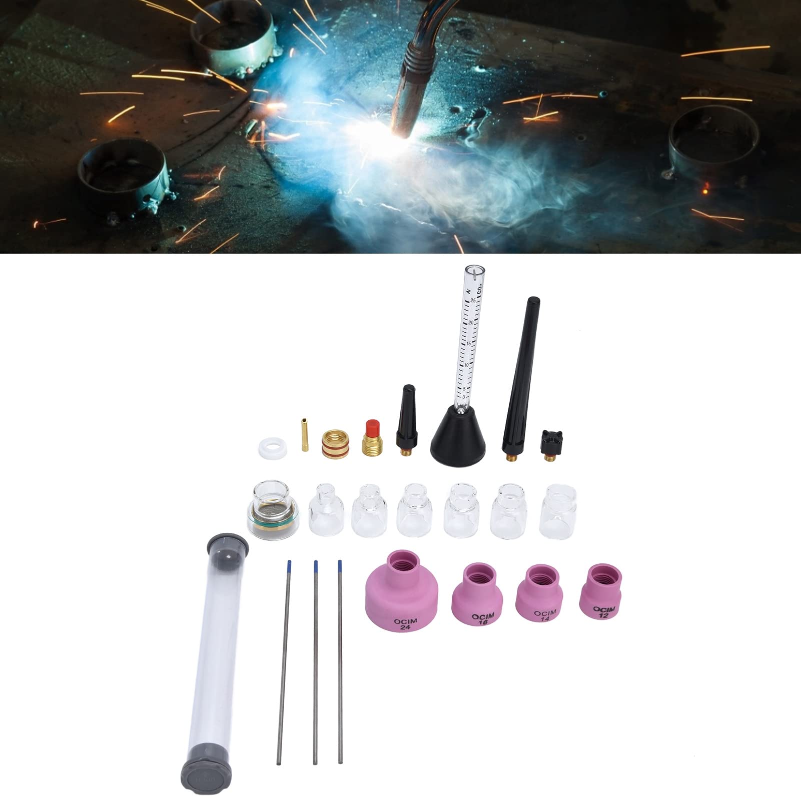 Kit de boquilla de soldadura de de argon Medero de flujo de gas de tungsteno Anillo de sellado de aguja de tungsteno 2.4 mm WP - 9/20 Accesorios de antorcha Material de cerámica