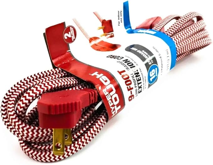 9ft 16 Gauge Low Profile Braided Extension Cord Red and White 13 Max