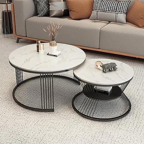 Image of Round Coffee Table, Modern Minimalist Table, Balcony Coffee Table Side Table Combination, Marble Small Round Table and Rock Board Small (3T-2)