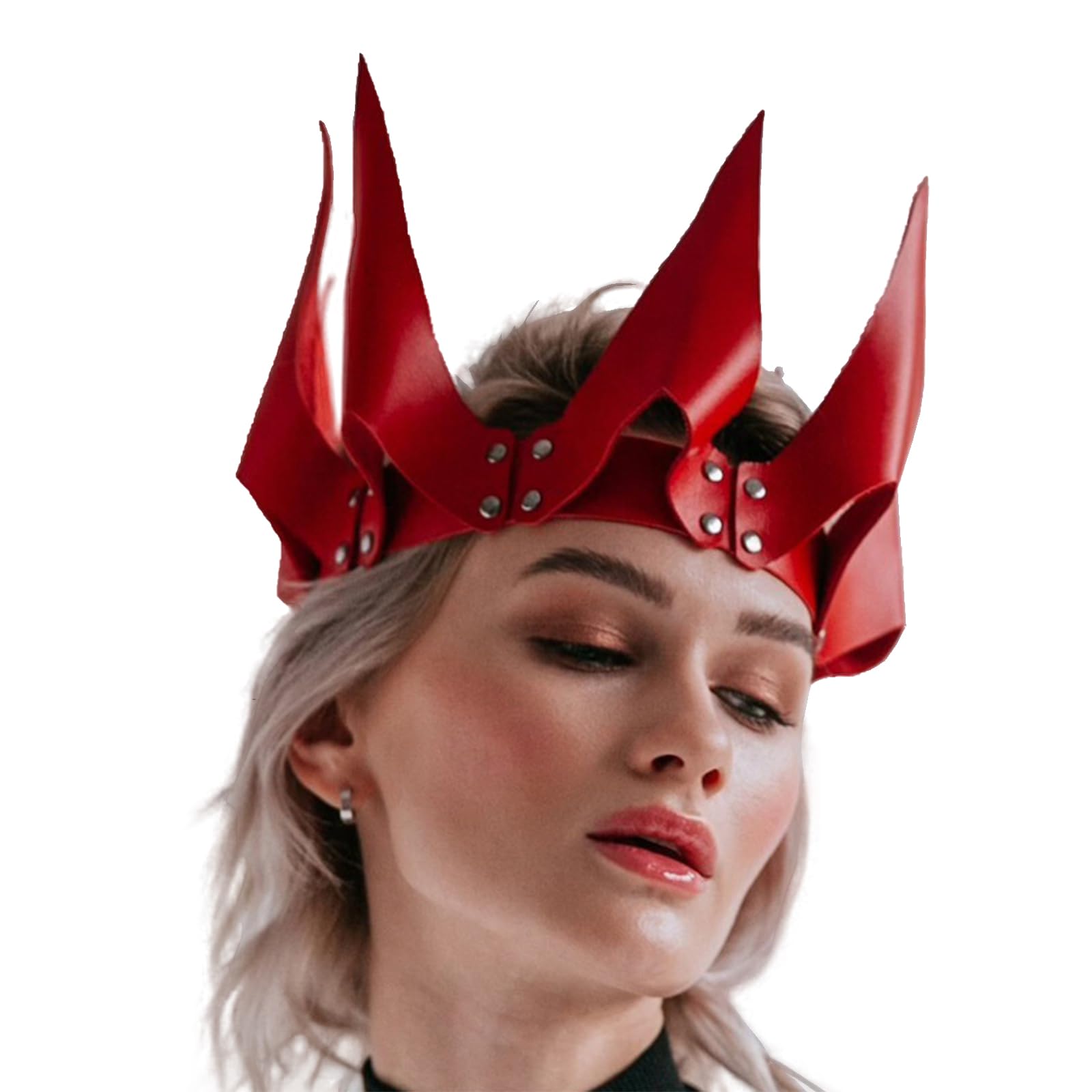 Faxianther Steampunk PU Leather Crown Tiara Dark Gothic Queen Princess Role Play Cosplay Headband Hairbands Raves Party Halloween Costume Headwear Hair Garland Headgear Dress-up Hair Accessory - Image 2