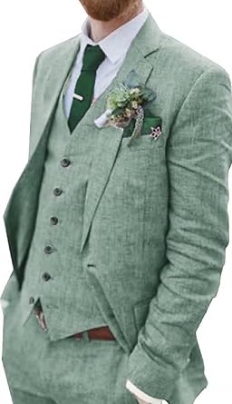 Yarizm Retro Linen 3 Pieces Suit Vintage Retro Wedding Prom Suits Slim Fit Jacket Blazer Groom Tuxedos