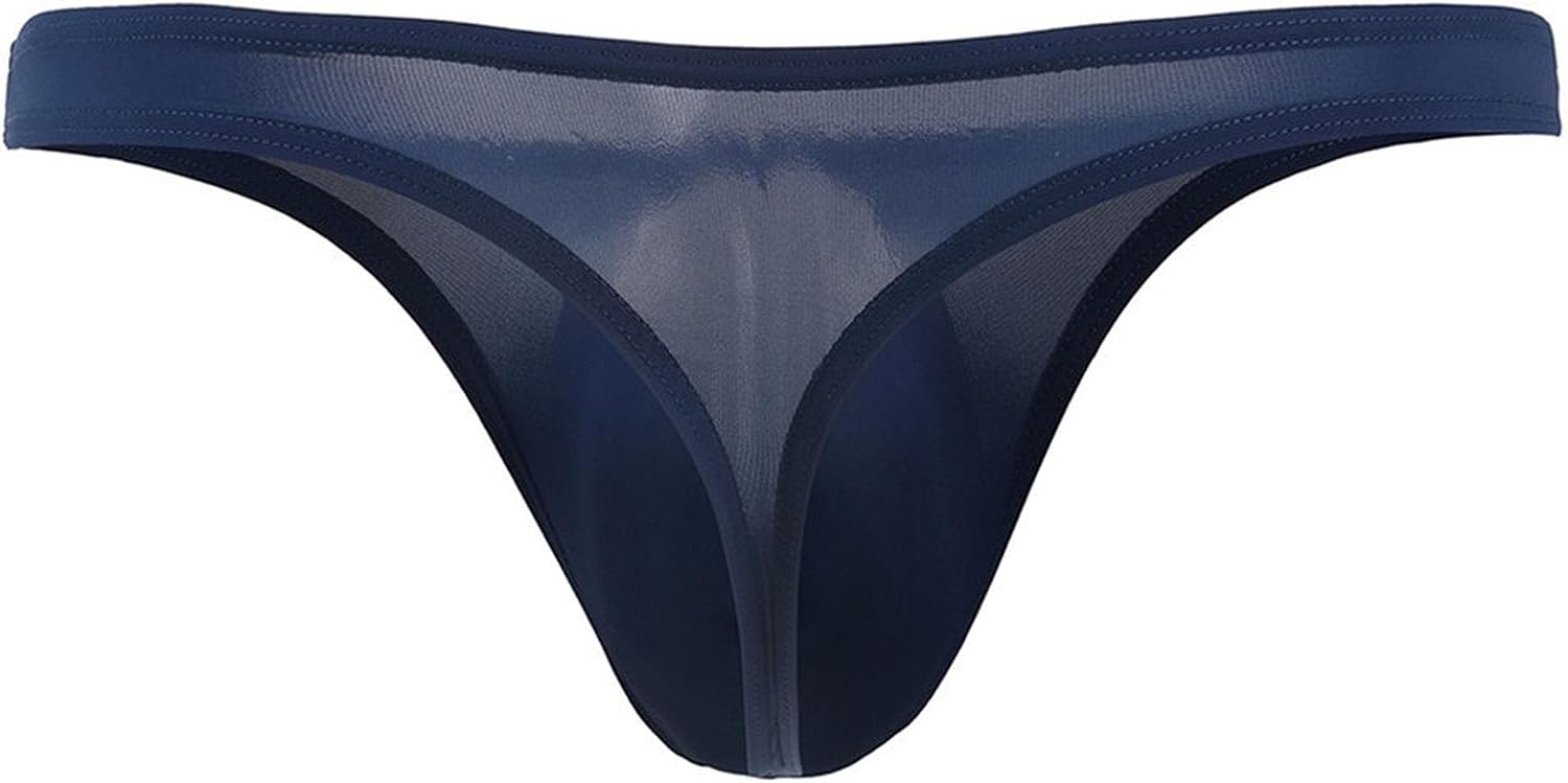 Men's U Convex Ice Silk Low-Rise Thong T-Back Bikini Briefs Underwear Breathable Micro Mesh Briefs