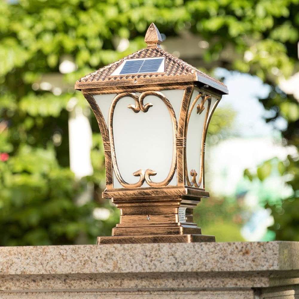 QUSYZD Solar Garden Light Waterproof Table Lamp Lawn Post Light Fixture Led Solar with Dock Mount Square Fence Outdoor Column Lamp Exterior Post Light Fixture Fence Pillar Lamp,9.8 * 18.5in