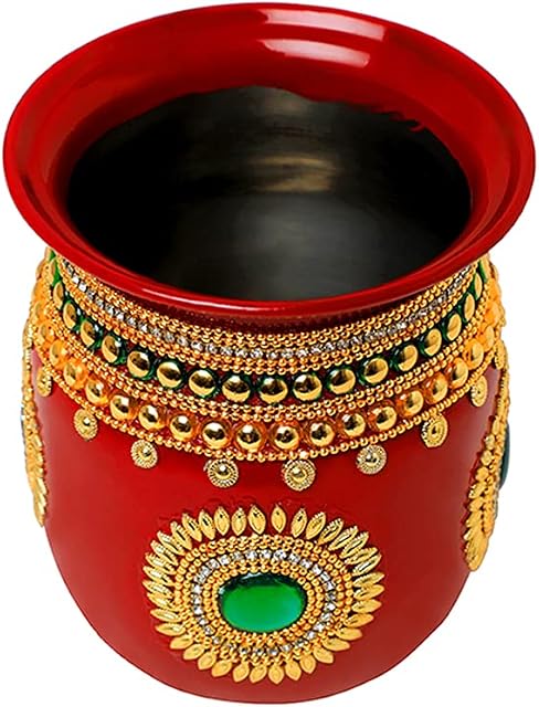 Aditri Creations Decorative Kalash Lota Handpainted Steel Puja Kalash for Festival Wedding Decor & Gifting Pooja Item Home Temple Mandir Puja Rituals Housewarming Stainless Steel Lota for Karvachauth