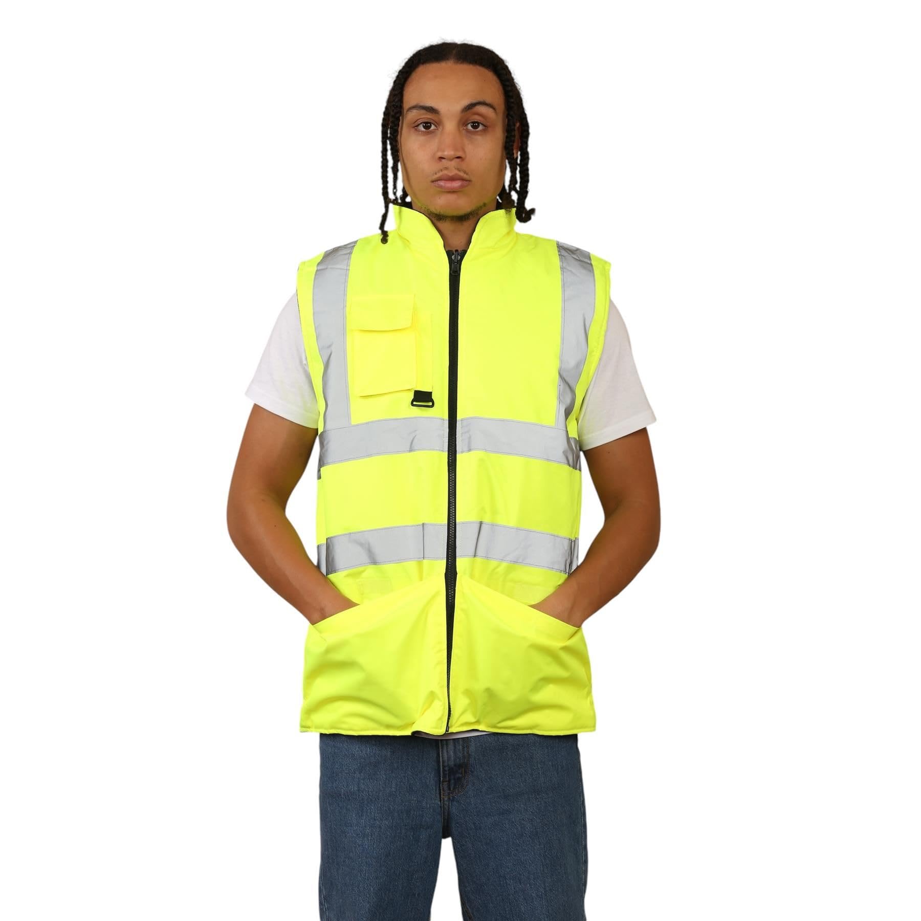 Homme Gilet Haute Visibilité, Réversible Doublé Polaire Gilet Homme Zippé, Reflechissant Chauffe-Corps, Veste Securite avec Poches