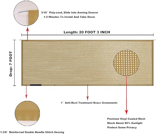 Miniatura 54 de Tentproinc Pantalla parasol para toldo, 8 pies x 13 pies 3 pulgadas (apta para toldo de 14 pies), protector solar de malla para autocaravana, cámper