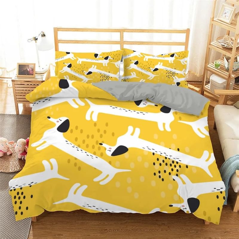 Housse de couette 220x240 dessin animé jaune en microfibre avec 2 taies d'oreiller
