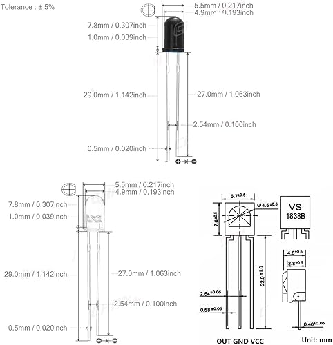 Miniatura 2 de MeLphi 5 unids 0.197 in 940nm VS1838B IR LED Kit de diodos emisores transmisor receptor emisor de luz infrarroja Fototransistor Surtido de