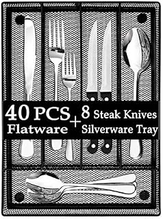 LIANYU 40-Piece Silverware Set with 8 Steak Knives, Silverware Utensil Drawer Organizer, Stainless