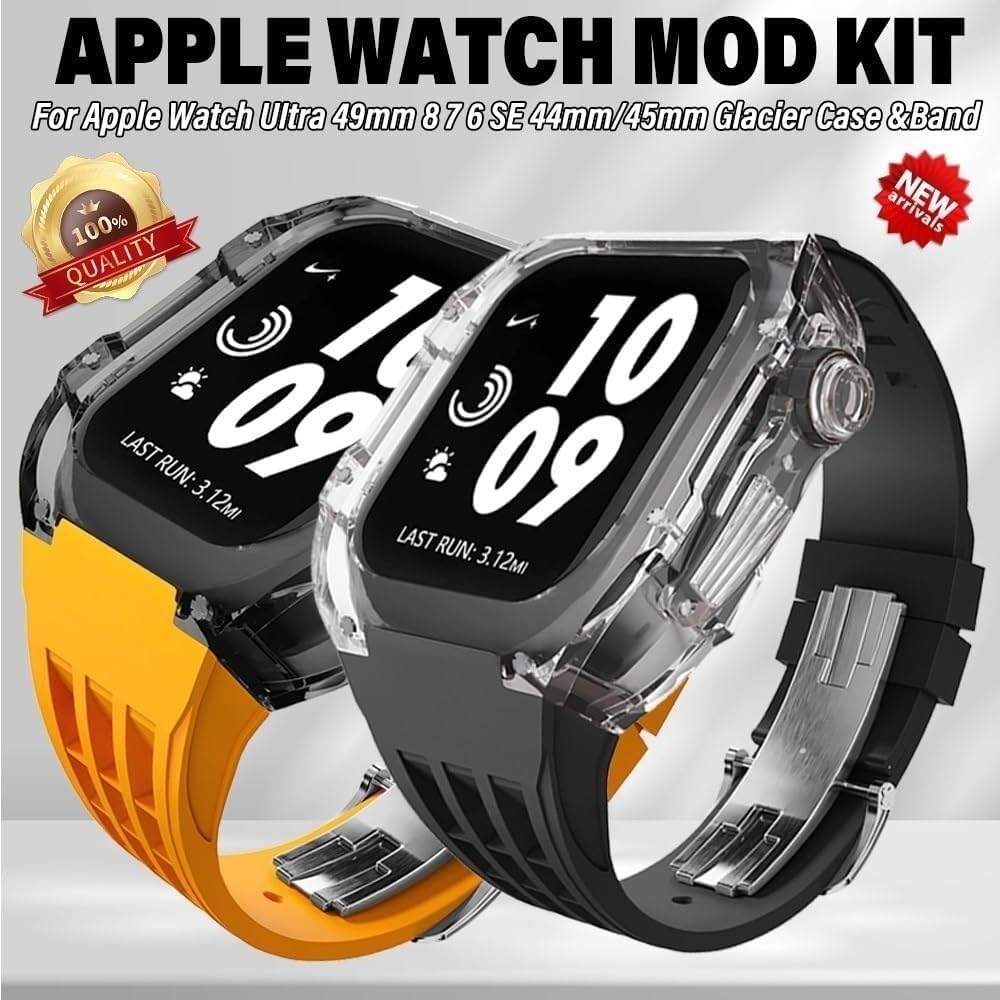 Luxury Glacier Transparent Watch Case+Rubber Watch Strap Modification Kit，For Apple Watch Band Ultra 8 7 6 5 4 SE 44mm 45mm 49mm DIY Upgrade image 5