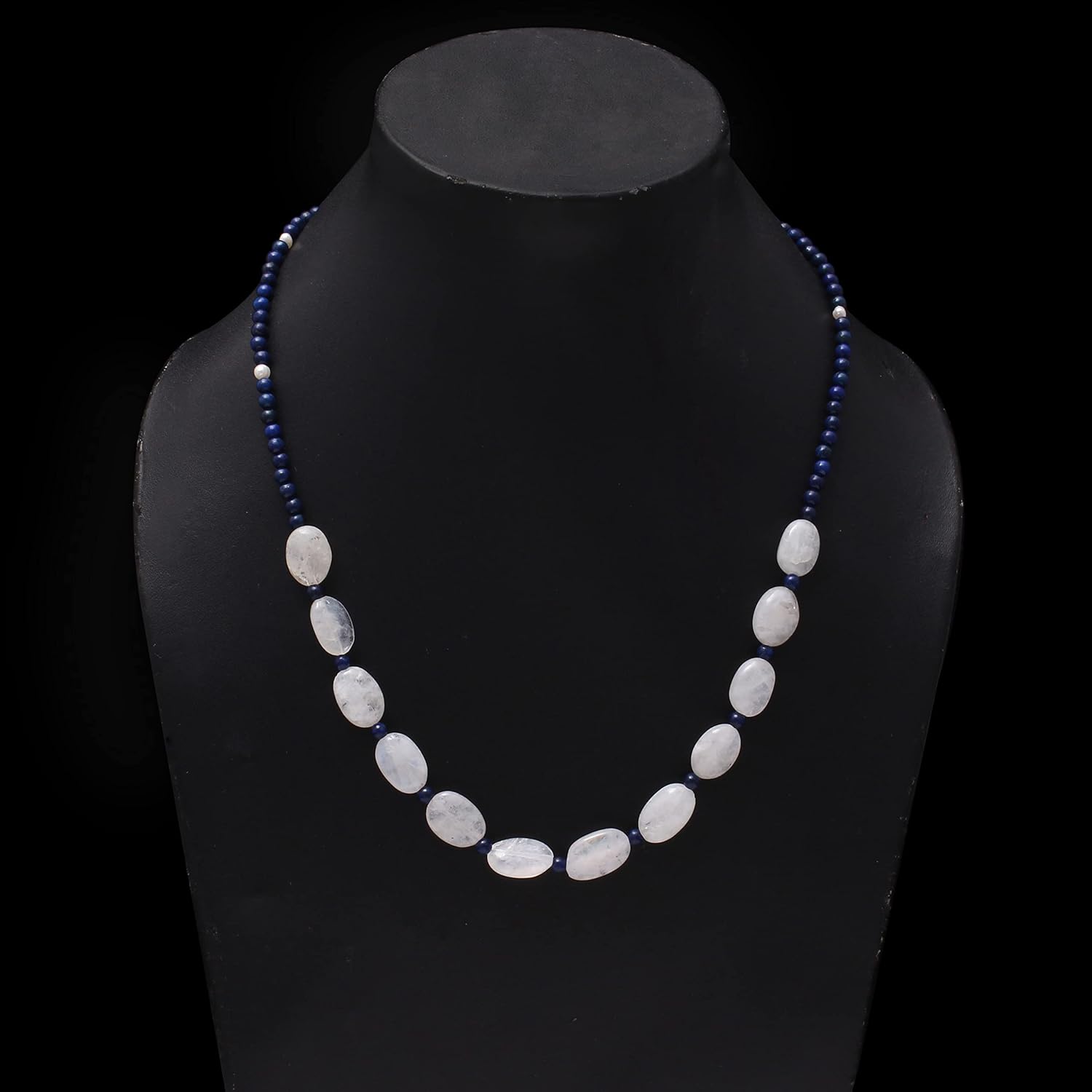 Natural Moonstone, Lapis Lazuli & Pearl Beaded Necklace, 925 Sterling Silver Clasp, Handmade Gemstone Jewelry for Women, Elegant Healing Crystal Necklace Gift
