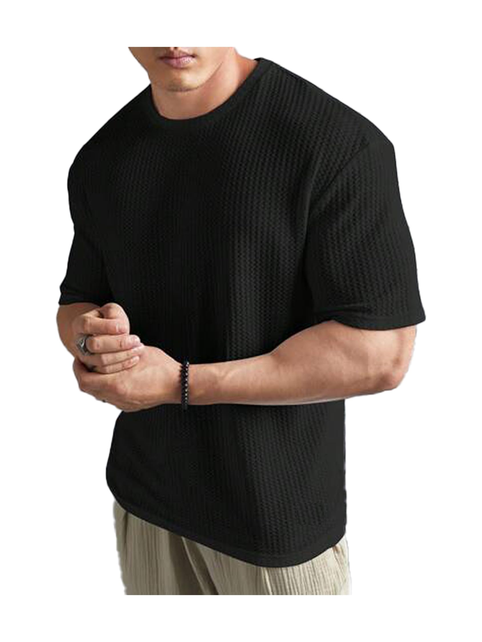 Mens Solid Dotted Unique Design Oversized Tshirt for Men - Round Neck Loose Fit Drop Shoulder Mens T-Shirt-image-16