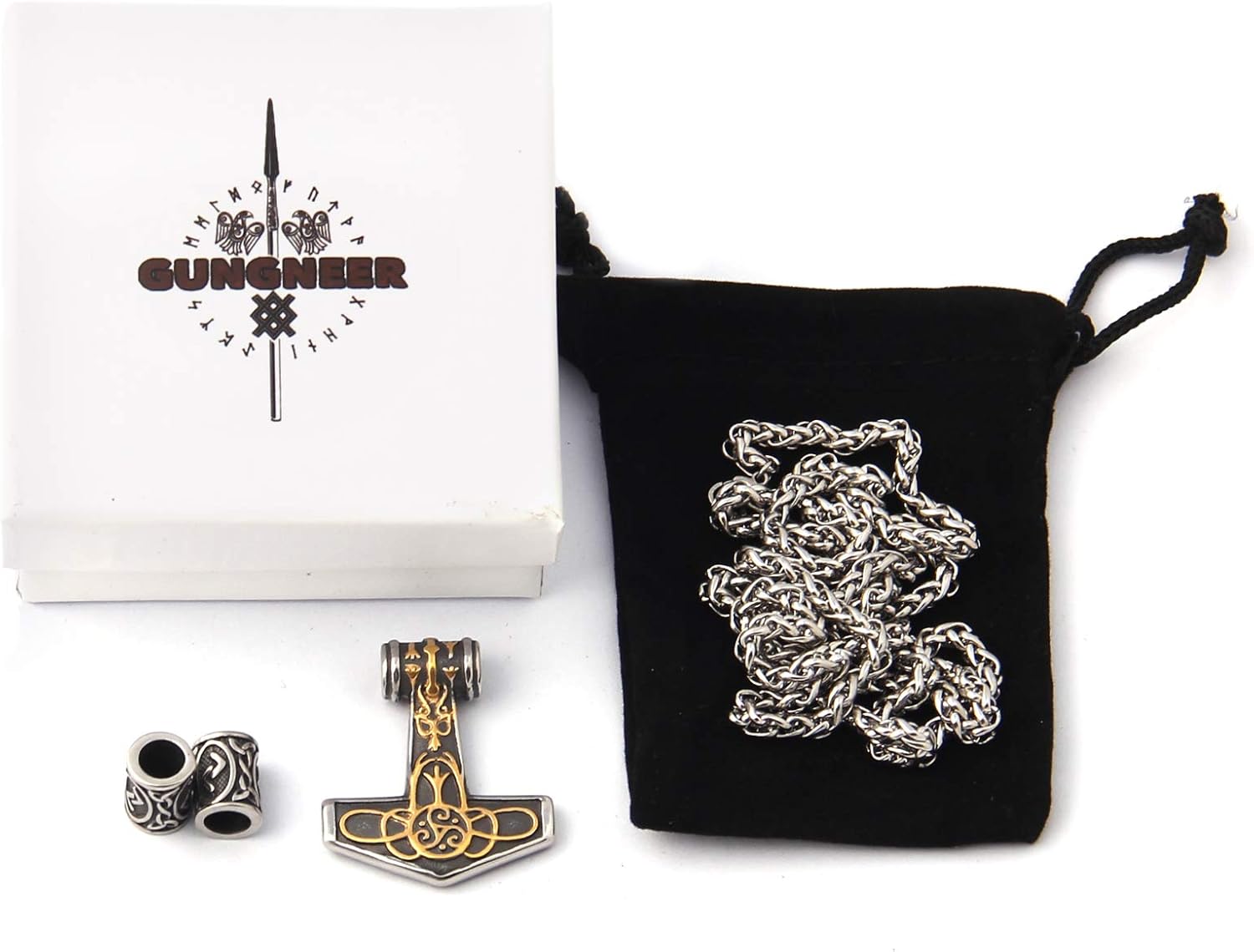 Miniatura 2 de Gungneer Triskele Triquetra Valknut Mjolnir Thors - Collar con colgante de martillo de acero inoxidable accesorios vikingos nórdicos para hombre