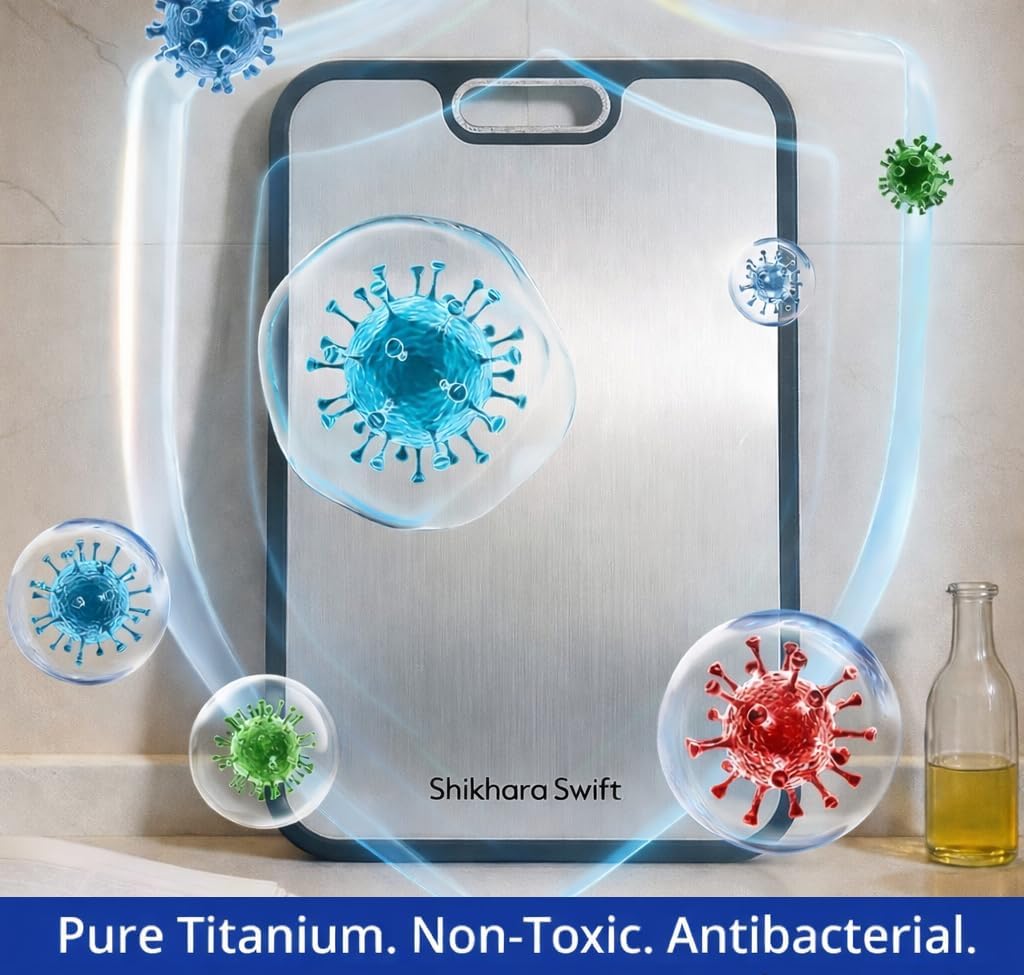 Titanium Cutting Board for Kitchen, Double Sided Chopping Board, 100% Pure Titanium/PP, Odor Resistant Knife Safe Board for Meat Vegetables Fruits, Easy to Clean