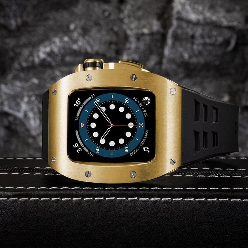 Miniatura 6 de Kit de modificación de lujo para Apple Watch Series 7 6 5 4 3 2 1 SE Caucho+Correa de acero inoxidable para iWatch 45MM 44MM 41MM