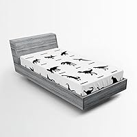 Vista 1 de Ambesonne Dinosaur Fitted Sheet, Composition Different Dinosaurs Silhouettes Their Names Evolution Wildlife, Soft Decorative Fabric Bedding
