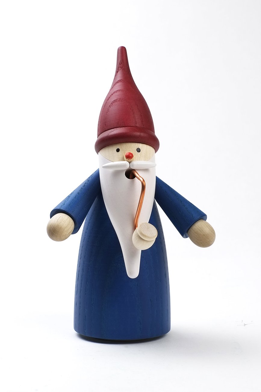 Seiffener Volkskunst German incense smoker gnome blue, height 16 cm / 6 inch, original Erzgebirge SV 12301/2