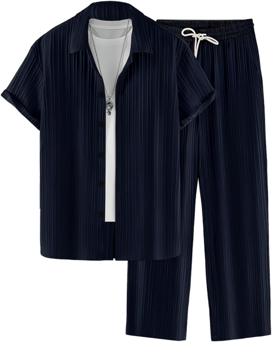 Men's 2 Piece Outfit Button Down Short Sleeve Loose Pants Set Summer Beach Vacation Outfits