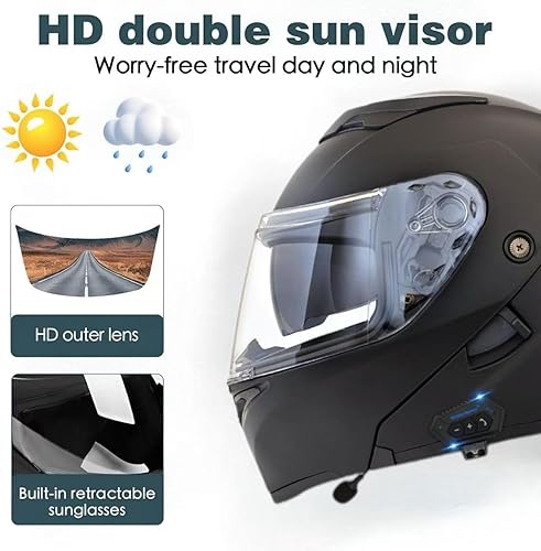 Miniatura 4 de Casco de motocicleta con Bluetooth, casco modular de motocicleta con Bluetooth, aprobado por DOT, doble visera, abatible, con Bluetooth, casco de
