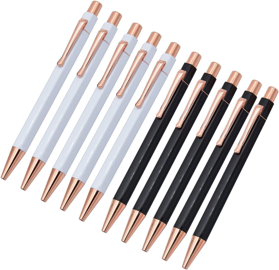 SIPLIV 10 Pcs Click Ball Pens Metal Pen Clip Retractable Pen Glitter Ballpoint Pens with Blue Ink Office Supplies Gift Pens - Image 3