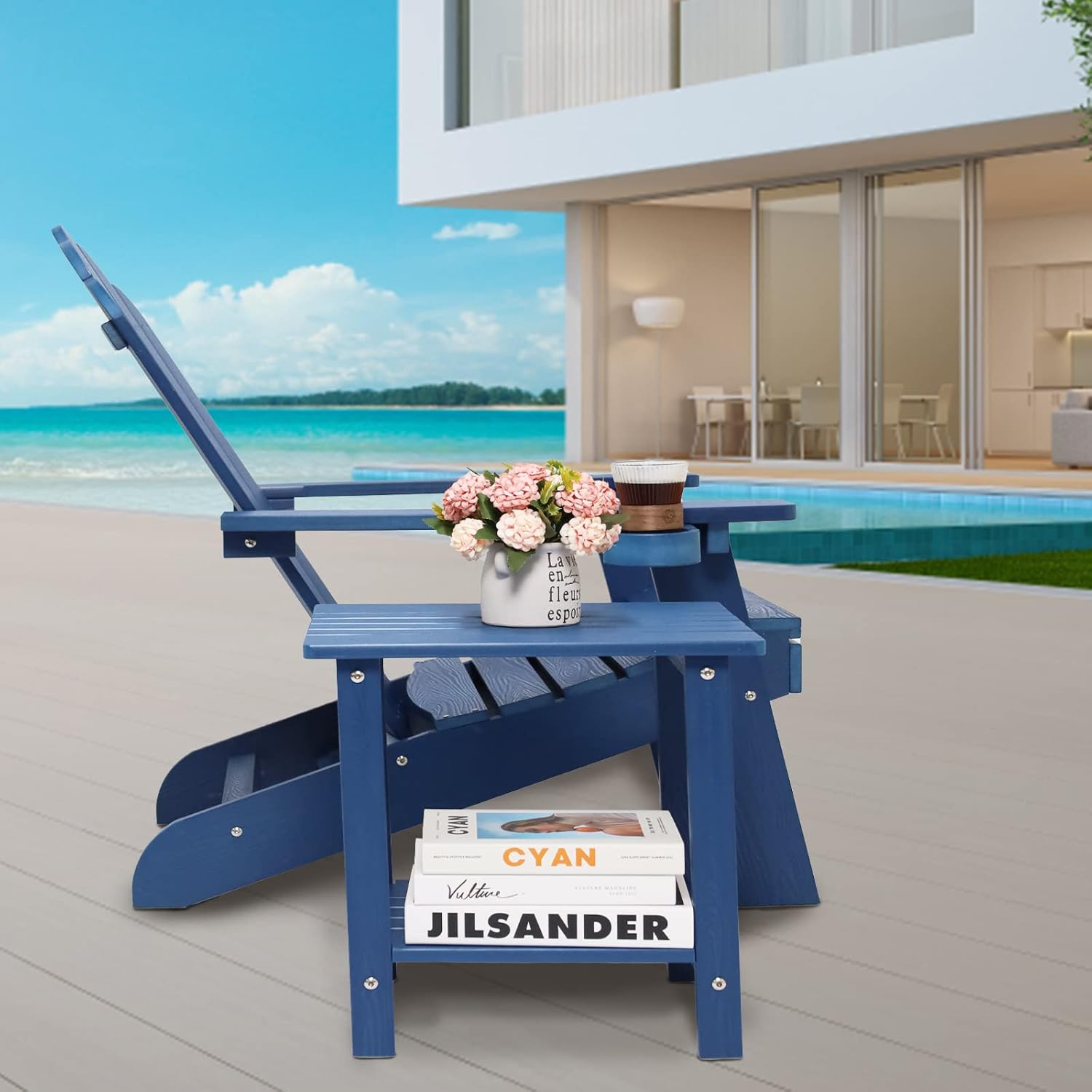 Byzane Double Adirondack Side Table, Patio Outdoor End Table Weather Resistant,Rectangular Table for Patio, Garden, Lawn, Indoor Outdoor Companion, Navy Blue : Patio, Lawn & Garden