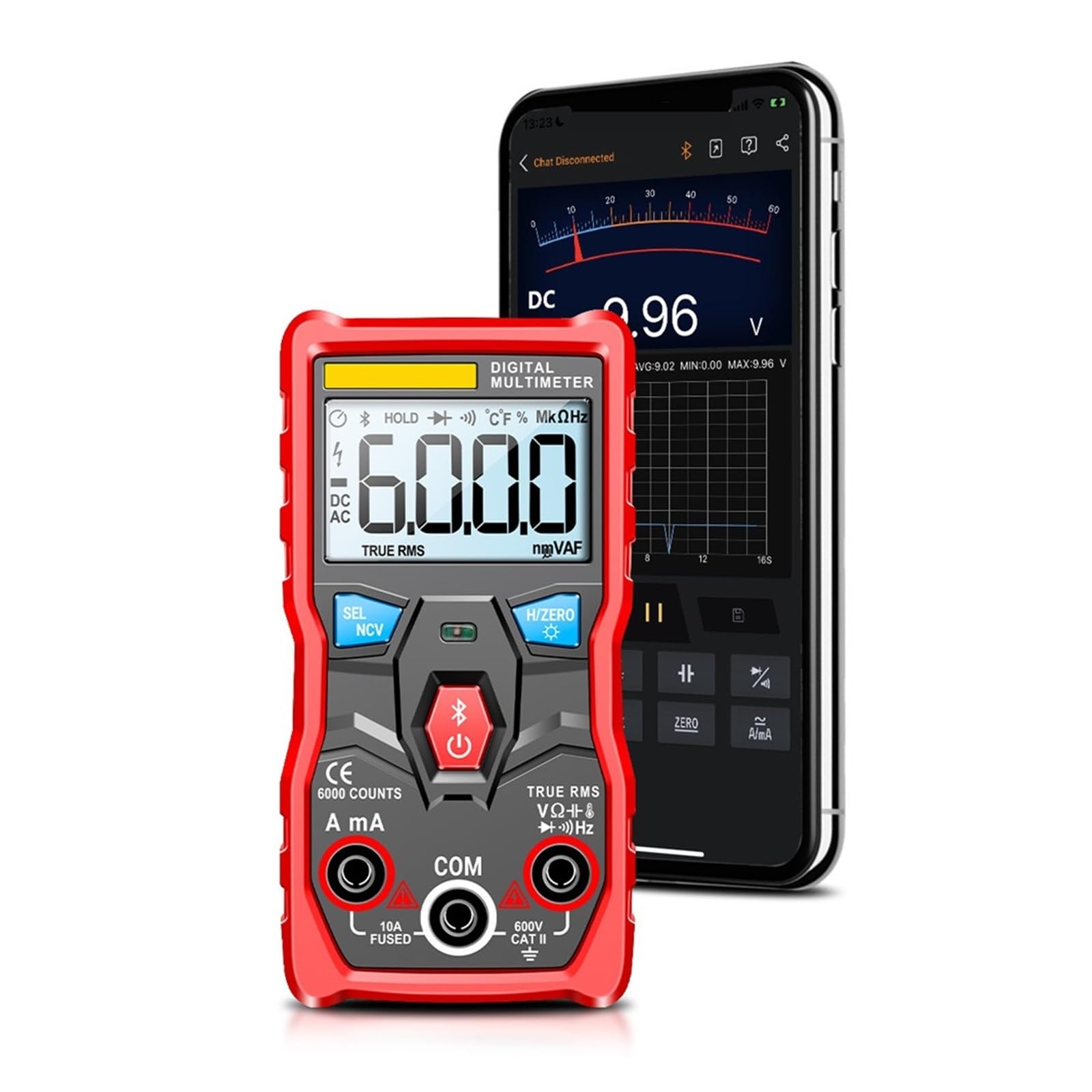 Multímetro Analógico Profesional Digital De 6000 Recuentos, Mini Probadores Voltaje Corriente CA/CC, Bluetooth Valores Eficaces Verdaderos Lectura Rápida Precisa Sencilla(Red PRO)
