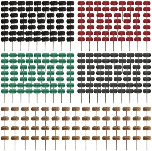 Rocaris 300 Pcs Abrasive Buffing Wheels, 1 inch Abrasive Buffing Polishing Wheels Burr for Rotary Tools-1/8"(3mm) Shank, 120Grit, 180Grit, 320Grit, 400Grit, 600Grit
