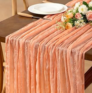 Peach Cheesecloth Table Runner Boho Wrinkled Gauze Table Runners