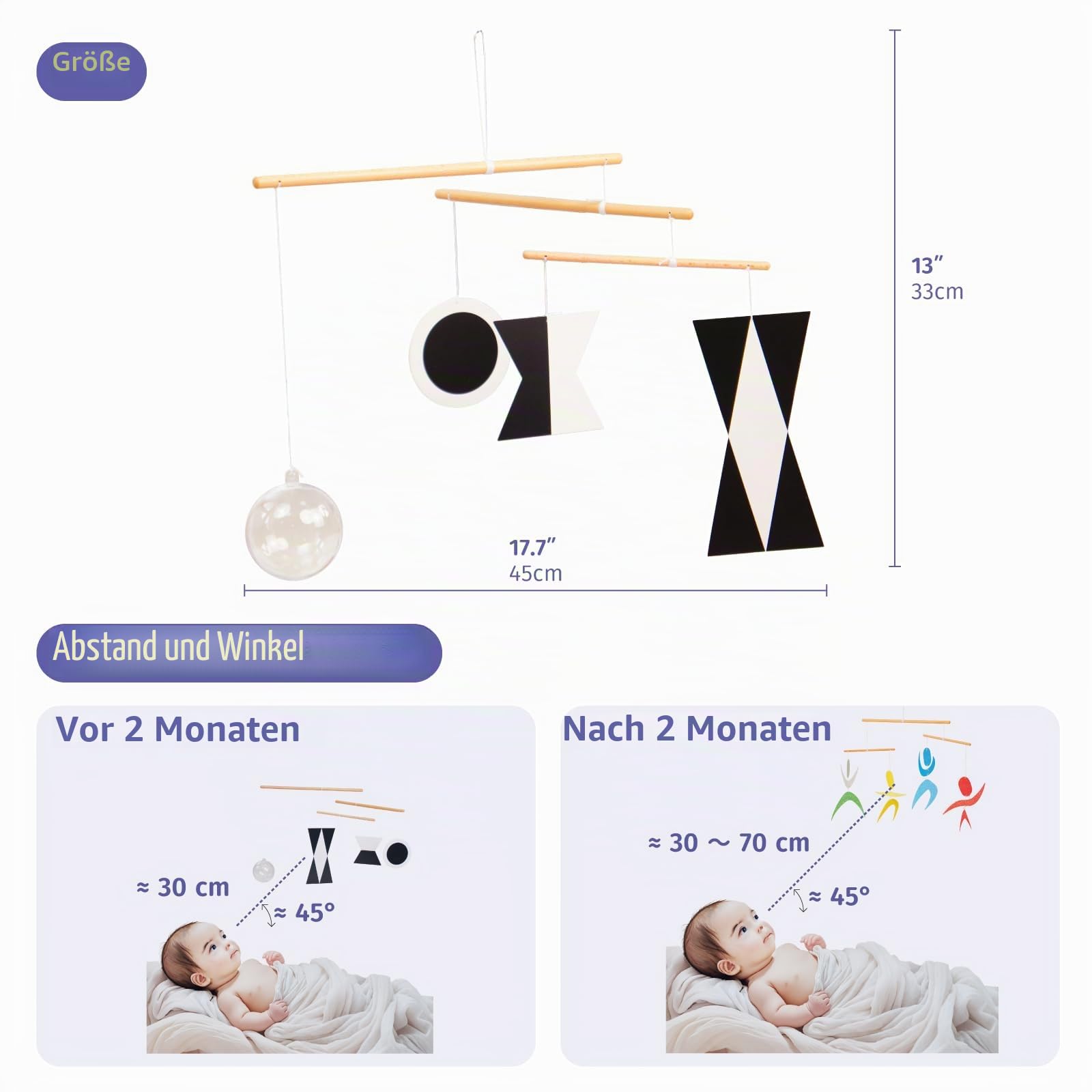 Munari Mobile, Montessori-Mobile, Babyspielzeug, Wickelspielzeug, Visuelle Verfolgung, Neugeborenen-Spielzeug