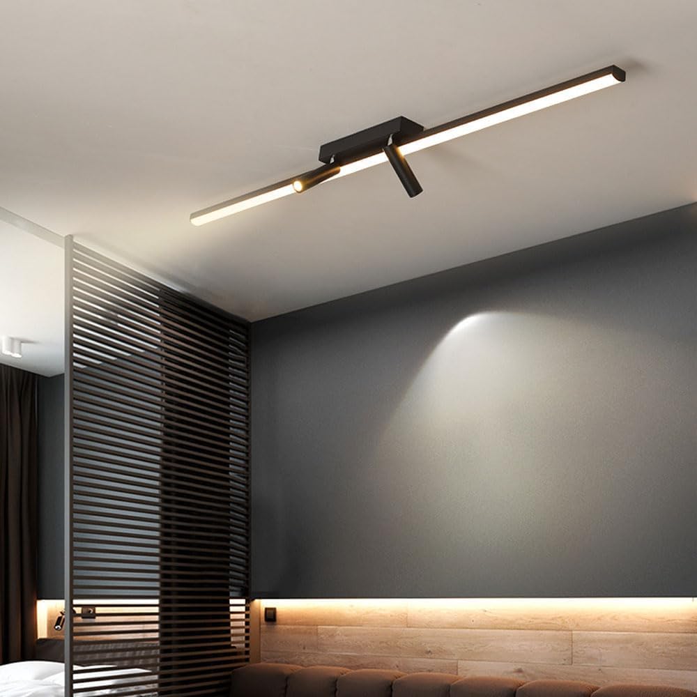 Plafoniera a LED a Striscia Lunga con 2 faretti, apparecchi di Illuminazione lineare Moderni e minimalisti, Lampada da soffitto a Filo per Interni per Camera da Letto, corridoio, Soggiorno, Sala