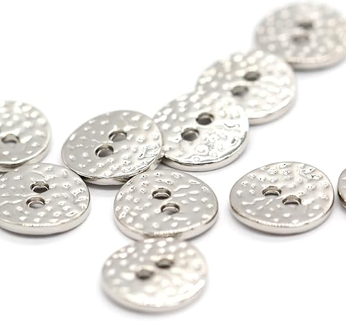Miniatura 2 de 2 agujeros pequeños de metal redondos de 0.43 pulgadas, botón plateado brillante para ropa, camisa de niños, blusa de mujer, parte superior, puño,